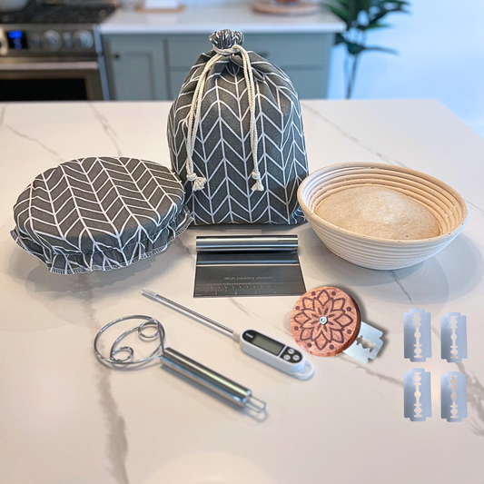 Sourdough Bread Baking Kit | Complete Bread Making Starter Set with Banneton Basket & Bread Storage Bag
