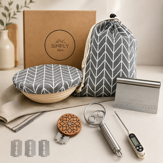 Sourdough Bread Baking Kit | Complete Bread Making Starter Set with Banneton Basket & Bread Storage Bag